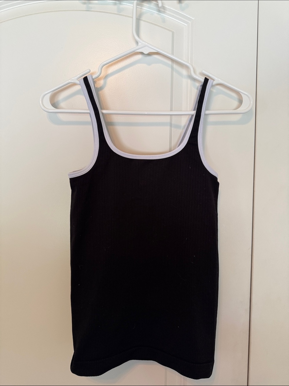 Athleta Black Ribbed Tank with White Contrast Trim